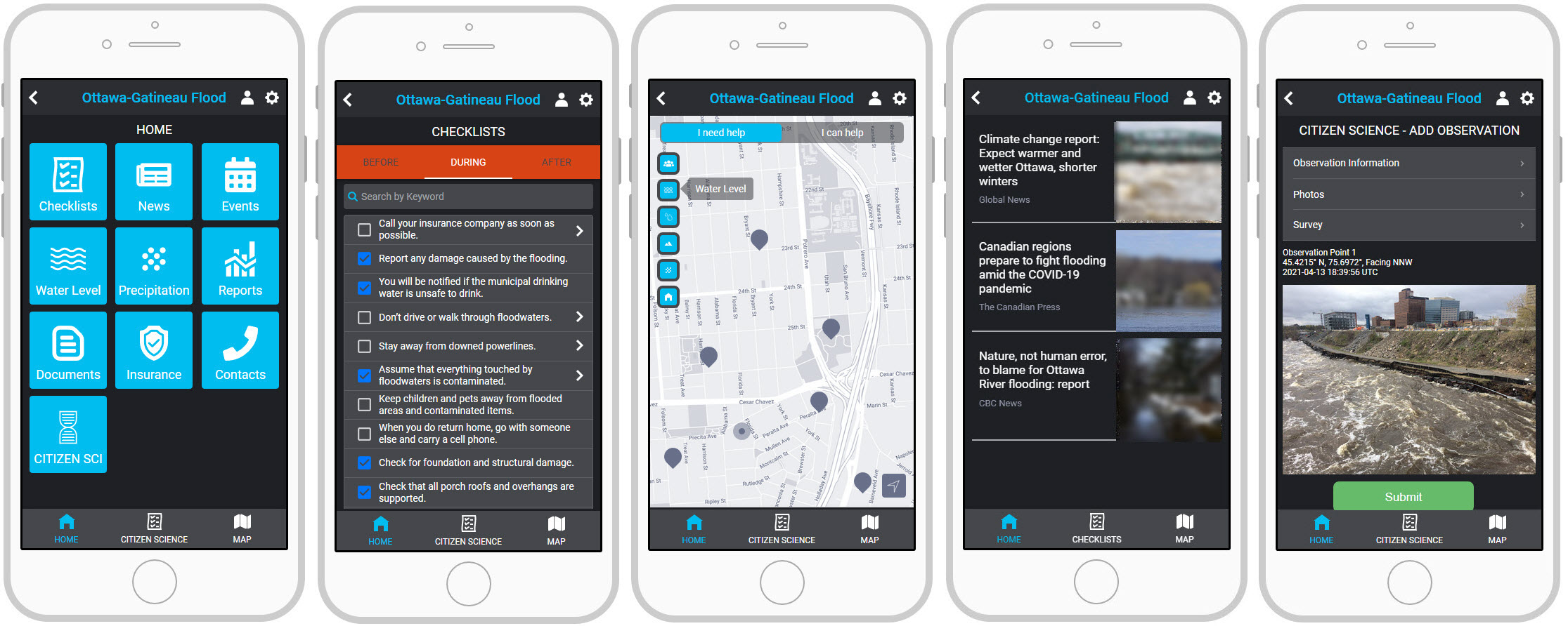 Citizen Flood Mobile App all screens